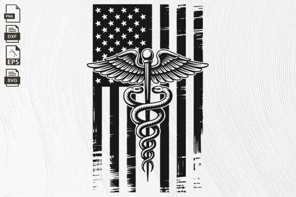 A Design Review: The Nurse and Caduceus on American Flag SVG
