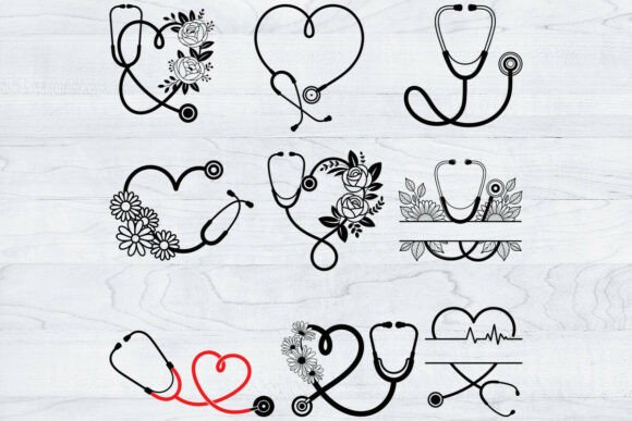 Floral Stethoscope Svg Bundle for Embroidery