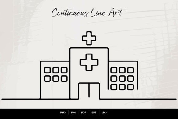 Hospital Building Line Art for Embroidery